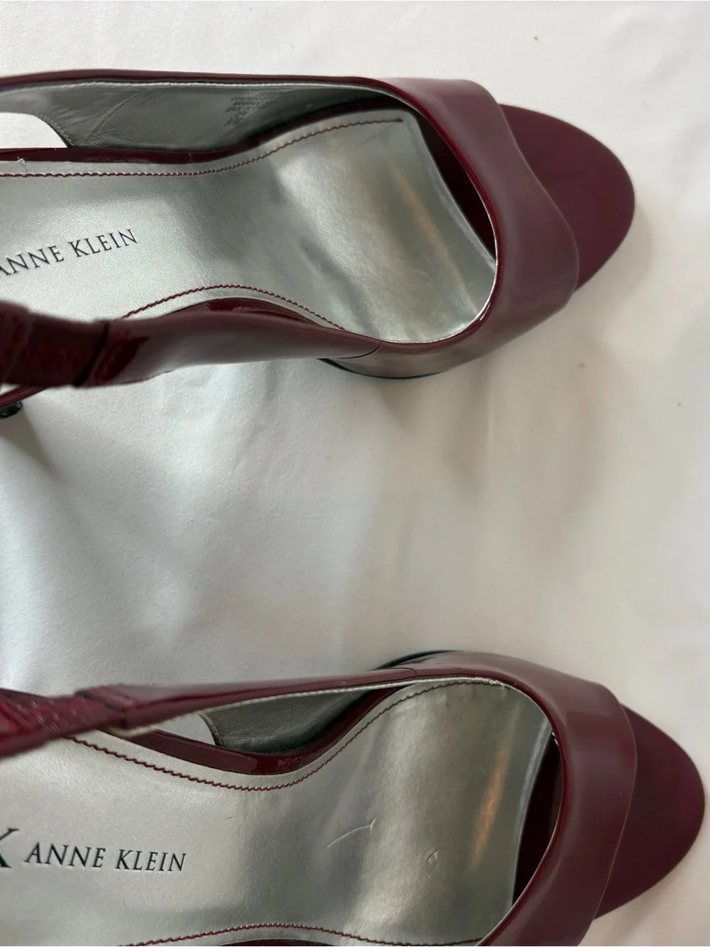 Anne Klein Wine Red Patent Slingback Peep-Toe Heels